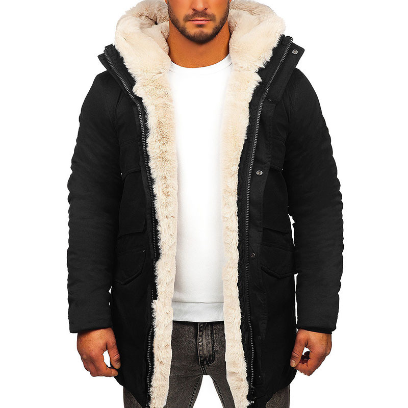 Fur Integrated Hooded Jacket Thick Warm Jacket Faux Fur Cotton-padded Coat - Image 9