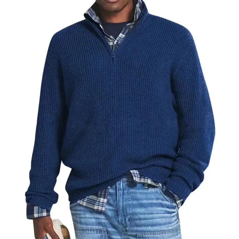 Foreign Trade Men's Business Casual Loose Zip Stand Collar Sweater - Image 7