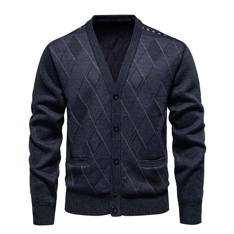 Sweater Fleece-lined Padded Cardigan Knitwear Men's Jacket Coat - Image 4