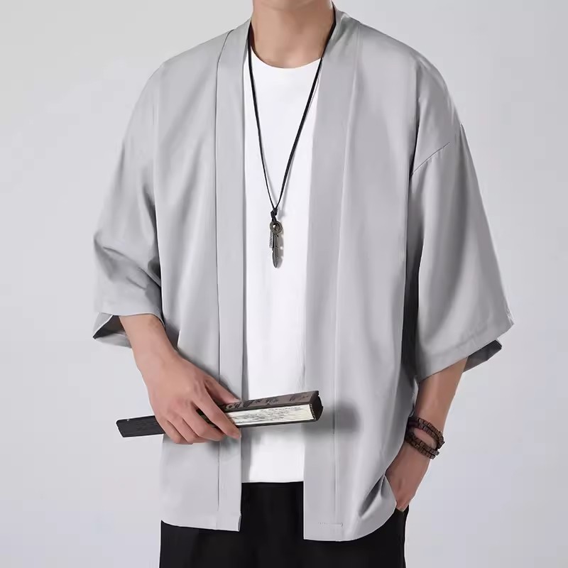 Mens Fashionable Solid-Color Kimono Jacket - Image 6