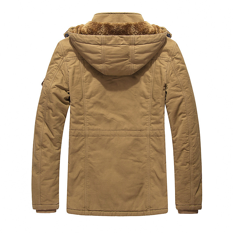 Men's Fleece Padded Jacket Mid-length Hooded Jacket - Image 4