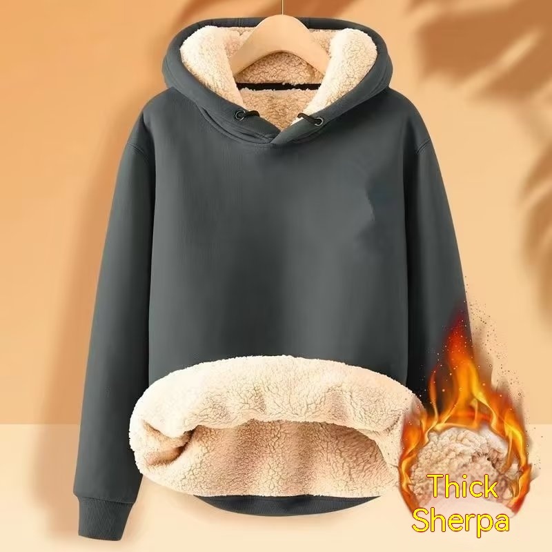 Men's Fleece Hoodie Winter Lined Padded Warm Keeping Loose Hooded Sweater - Image 4